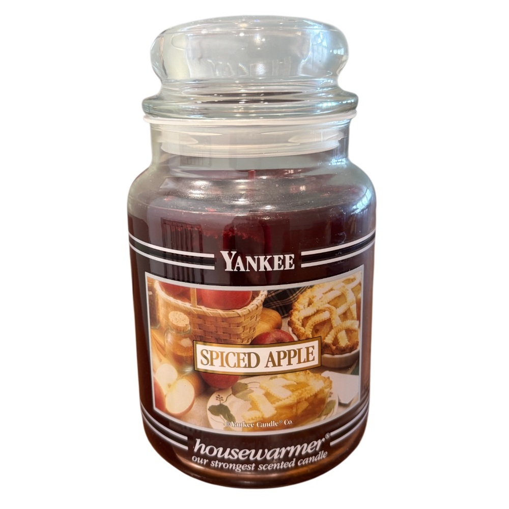 Yankee Candle Jar Spiced Apple Vintage Black Band Burgundy Red Maroon 22 Oz Jar